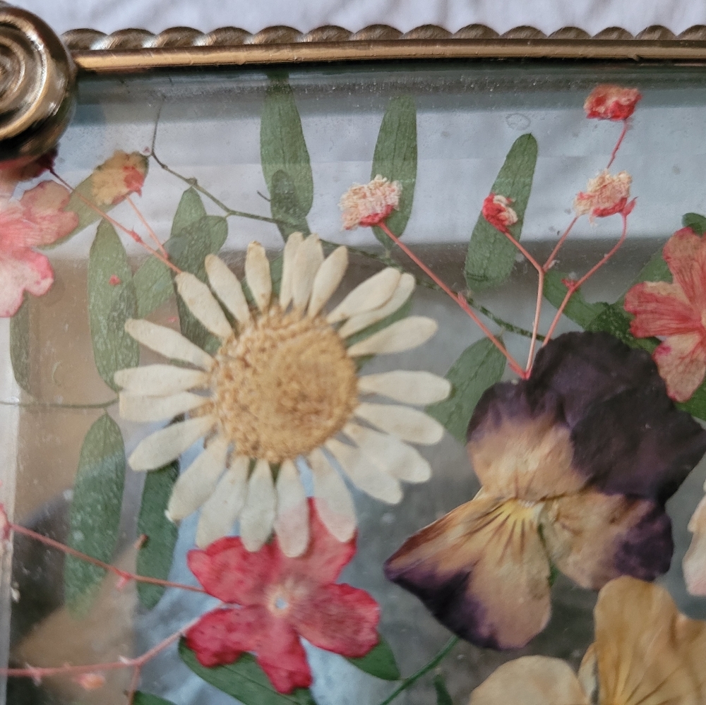 Amazing Pressed Flowers Beveled Glass Jewelry/Trinket Box - Picture 5 of 16